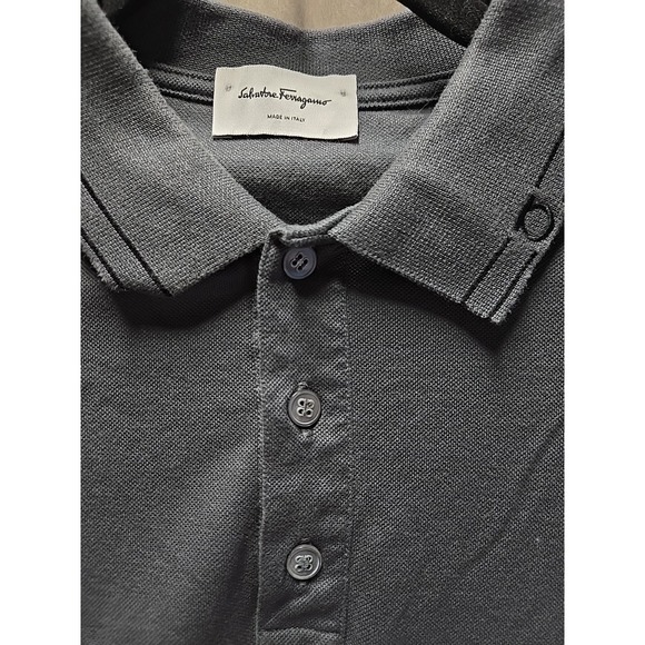 NWOT Salvatore Ferragamo Mens Gray Polo Gancini Neck Logo Sz Small shirt - Picture 3 of 10